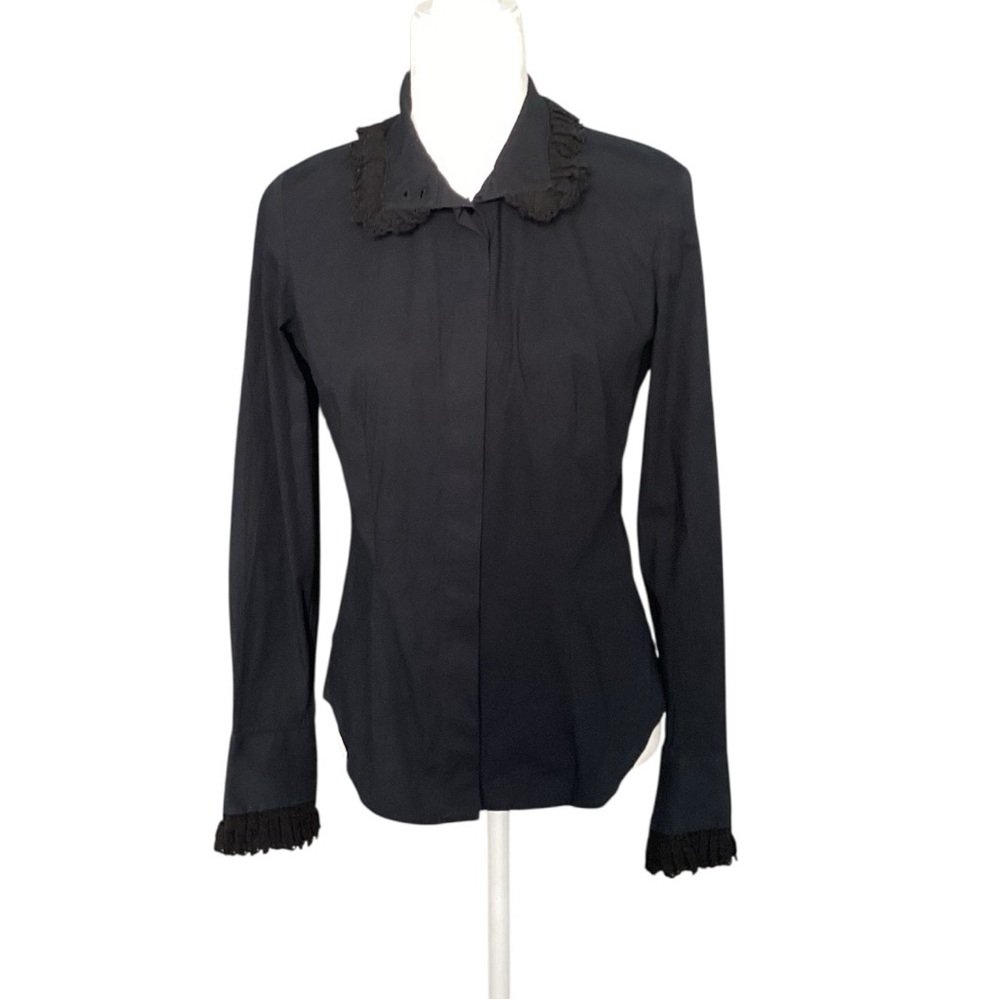 Alexander McQueen Vintage 2007 Black High-Collar Lace Accent Blouse - Picture 4 of 12